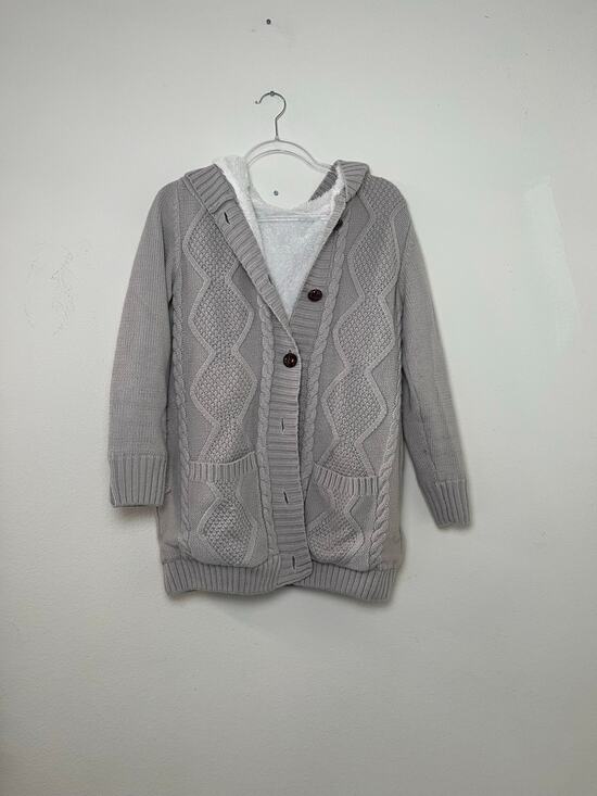 None and/or Unknown Jackets & Blazers - Women’s Cardigan Size Small Gray Cable Knit Hooded Sherpa Lined Cottagecore